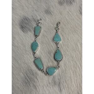 Native American Sterling Silver Royston Turquoise Multi-stone Link Bracelet 8”